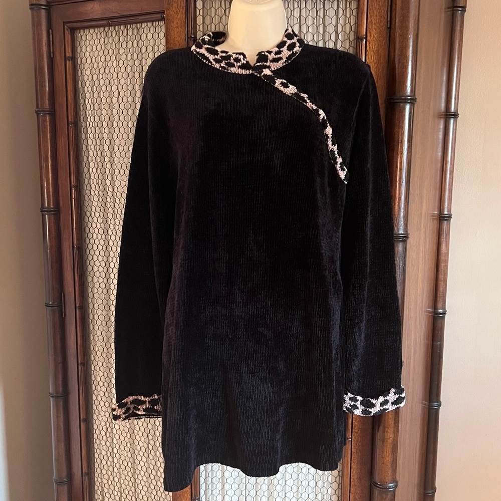 Mia Nola Leopard Print Trimmed Sweater